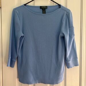 Ralph Lauren Light Blue Ribbed Boatneck Long-Sleeve Top